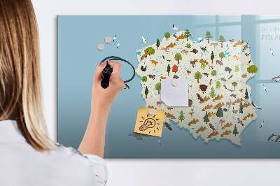 Memobord van glas met print inclusief neodymium magneten Natuurkaart van Polen met fotolocaties