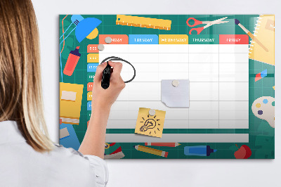 Memobord van glas met print inclusief neodymium magneten Weekplanner met ruimte voor foto's