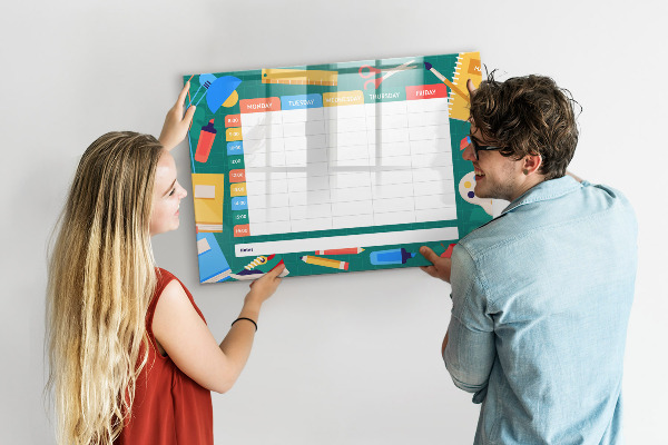 Memobord van glas met print inclusief neodymium magneten Weekplanner met ruimte voor foto's