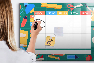 Memobord van glas met print inclusief neodymium magneten Weekplanner met ruimte voor foto's