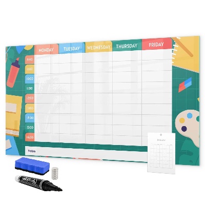 Memobord van glas met print inclusief neodymium magneten Weekplanner met ruimte voor foto's