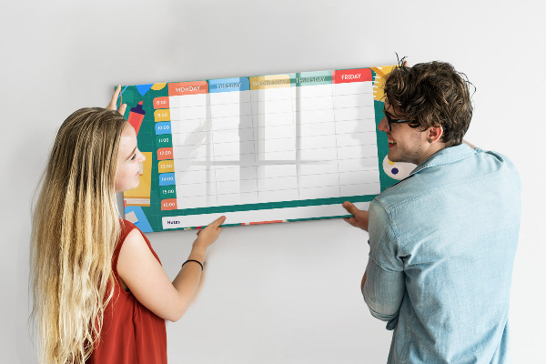 Memobord van glas met print inclusief neodymium magneten Weekplanner met ruimte voor foto's