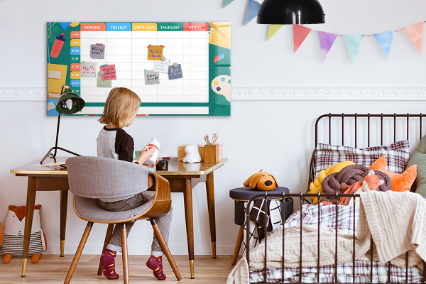 Memobord van glas met print inclusief neodymium magneten Weekplanner met ruimte voor foto's