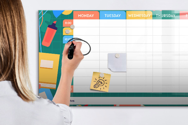Memobord van glas met print inclusief neodymium magneten Weekplanner met ruimte voor foto's