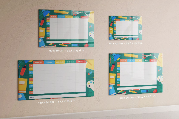 Memobord van glas met print inclusief neodymium magneten Weekplanner met ruimte voor foto's