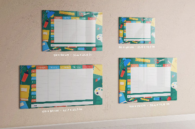 Memobord van glas met print inclusief neodymium magneten Weekplanner met ruimte voor foto's