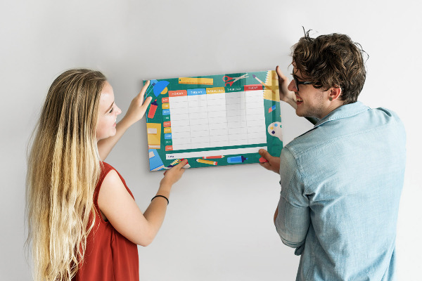 Memobord van glas met print inclusief neodymium magneten Weekplanner met ruimte voor foto's