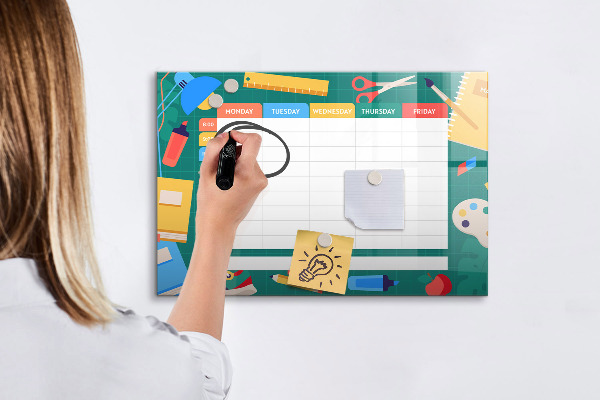 Memobord van glas met print inclusief neodymium magneten Weekplanner met ruimte voor foto's