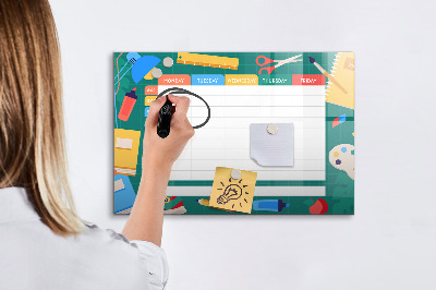 Memobord van glas met print inclusief neodymium magneten Weekplanner met ruimte voor foto's