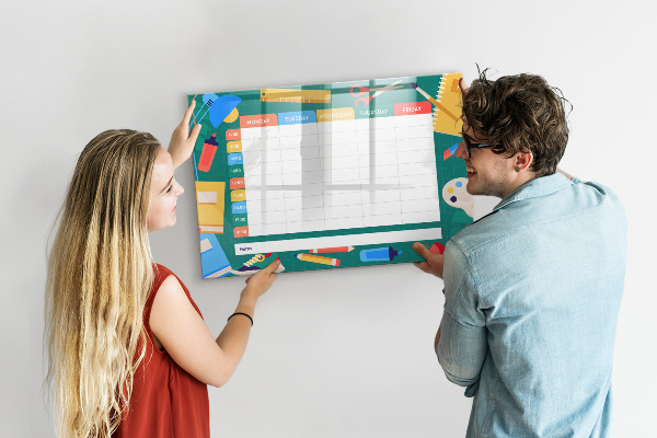 Memobord van glas met print inclusief neodymium magneten Weekplanner met ruimte voor foto's