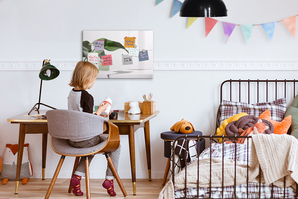 Decoratief glazen wandbord beschrijfbaar en magnetisch Planten en herinneringen aan de muur