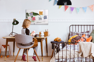 Decoratief glazen wandbord beschrijfbaar en magnetisch Planten en herinneringen aan de muur