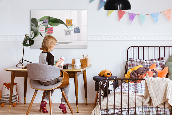 Decoratief glazen wandbord beschrijfbaar en magnetisch Planten en herinneringen aan de muur