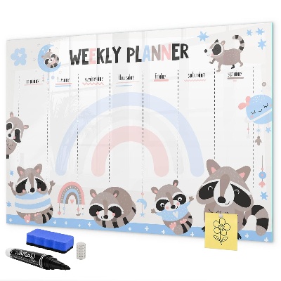 Memobord van glas met print inclusief neodymium magneten Weekplanner met vrolijke dieren