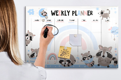 Memobord van glas met print inclusief neodymium magneten Weekplanner met vrolijke dieren