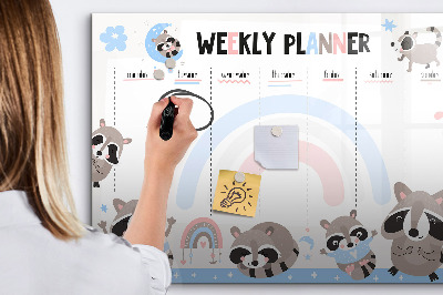 Memobord van glas met print inclusief neodymium magneten Weekplanner met vrolijke dieren