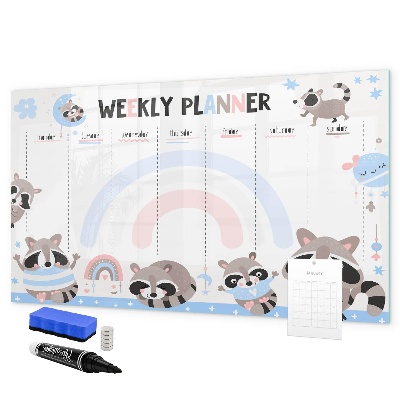 Memobord van glas met print inclusief neodymium magneten Weekplanner met vrolijke dieren
