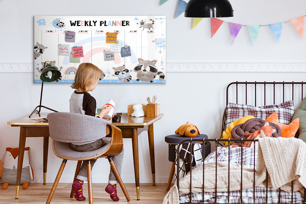 Memobord van glas met print inclusief neodymium magneten Weekplanner met vrolijke dieren