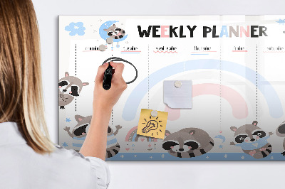 Memobord van glas met print inclusief neodymium magneten Weekplanner met vrolijke dieren