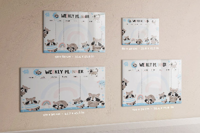 Memobord van glas met print inclusief neodymium magneten Weekplanner met vrolijke dieren