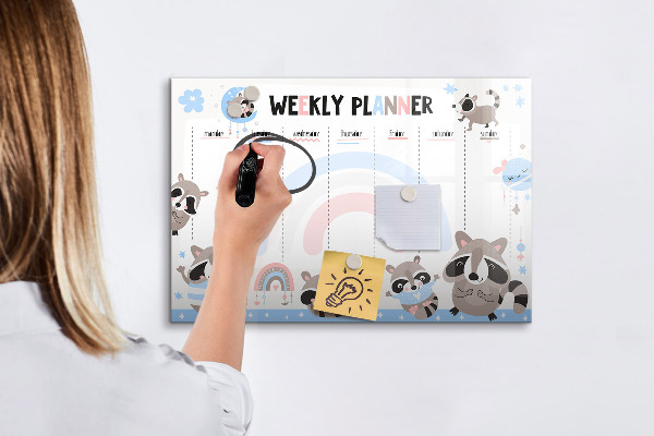 Memobord van glas met print inclusief neodymium magneten Weekplanner met vrolijke dieren