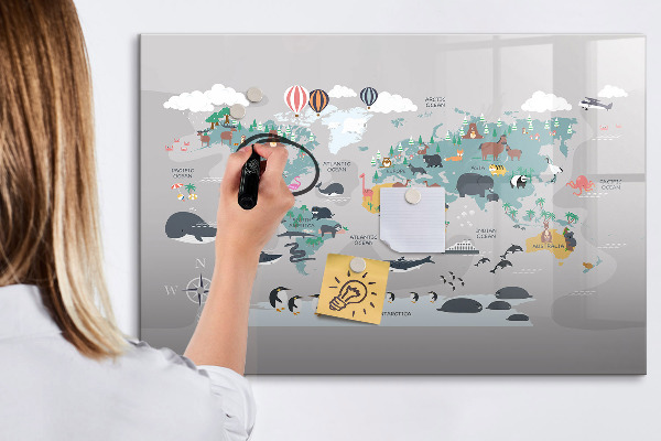 Decoratief glazen wandbord beschrijfbaar en magnetisch Avonturenkaart met plekken om te ontdekken