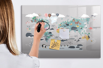 Decoratief glazen wandbord beschrijfbaar en magnetisch Avonturenkaart met plekken om te ontdekken