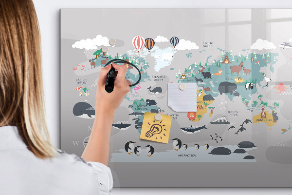 Decoratief glazen wandbord beschrijfbaar en magnetisch Avonturenkaart met plekken om te ontdekken