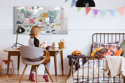 Decoratief glazen wandbord beschrijfbaar en magnetisch Avonturenkaart met plekken om te ontdekken