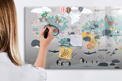 Decoratief glazen wandbord beschrijfbaar en magnetisch Avonturenkaart met plekken om te ontdekken