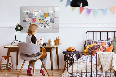Decoratief glazen wandbord beschrijfbaar en magnetisch Avonturenkaart met plekken om te ontdekken
