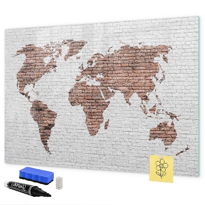 Memobord van glas met print inclusief neodymium magneten Wereldkaart met fotolocaties