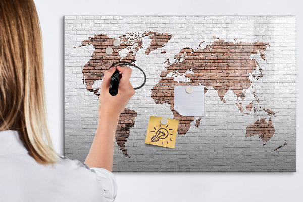 Memobord van glas met print inclusief neodymium magneten Wereldkaart met fotolocaties