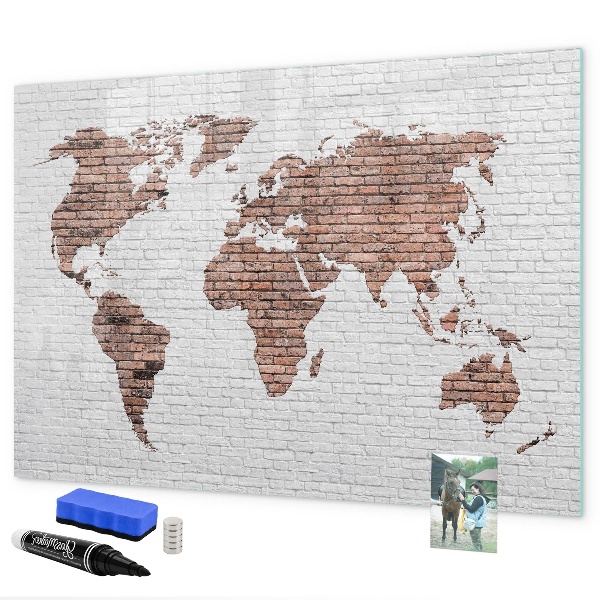 Memobord van glas met print inclusief neodymium magneten Wereldkaart met fotolocaties