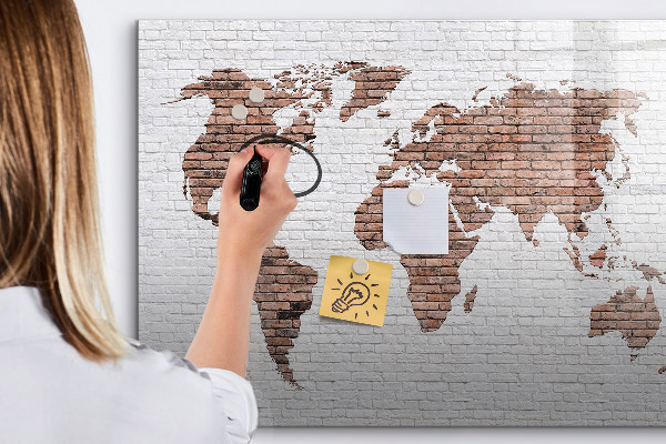 Memobord van glas met print inclusief neodymium magneten Wereldkaart met fotolocaties