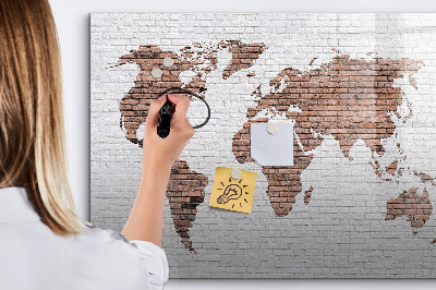 Memobord van glas met print inclusief neodymium magneten Wereldkaart met fotolocaties