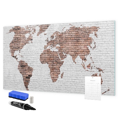 Memobord van glas met print inclusief neodymium magneten Wereldkaart met fotolocaties