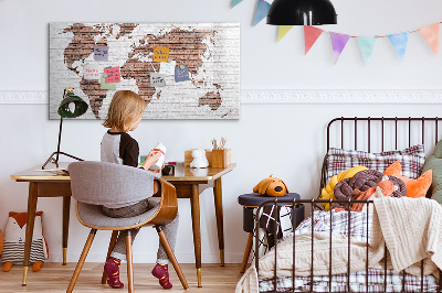 Memobord van glas met print inclusief neodymium magneten Wereldkaart met fotolocaties