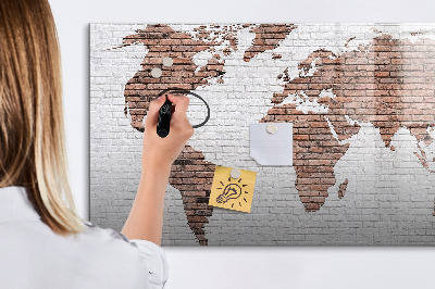 Memobord van glas met print inclusief neodymium magneten Wereldkaart met fotolocaties