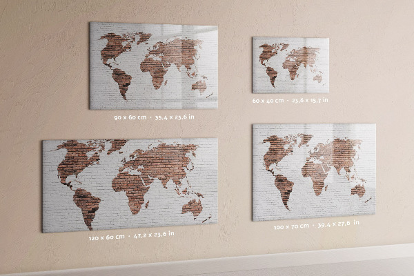 Memobord van glas met print inclusief neodymium magneten Wereldkaart met fotolocaties