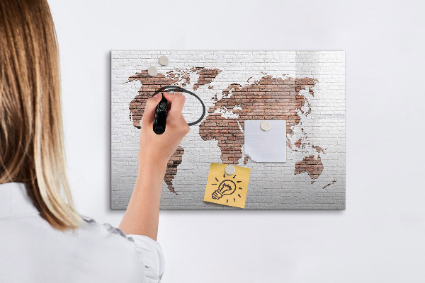 Memobord van glas met print inclusief neodymium magneten Wereldkaart met fotolocaties
