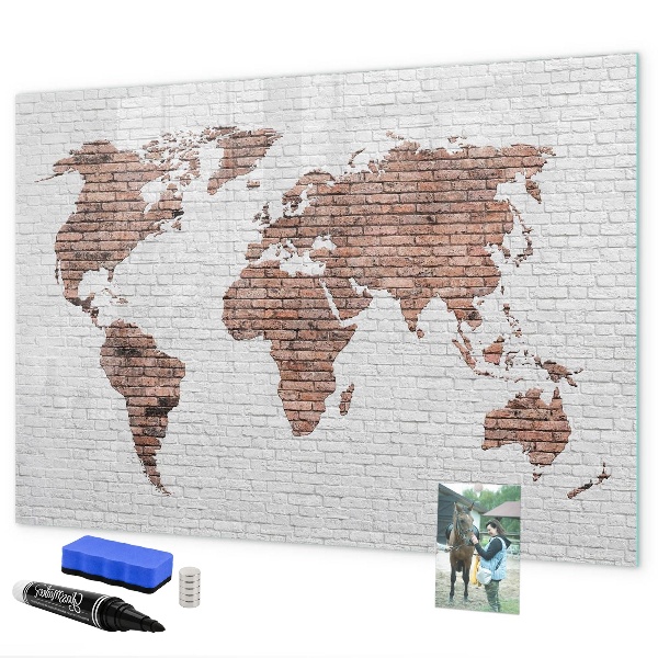 Memobord van glas met print inclusief neodymium magneten Wereldkaart met fotolocaties