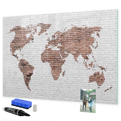 Memobord van glas met print inclusief neodymium magneten Wereldkaart met fotolocaties