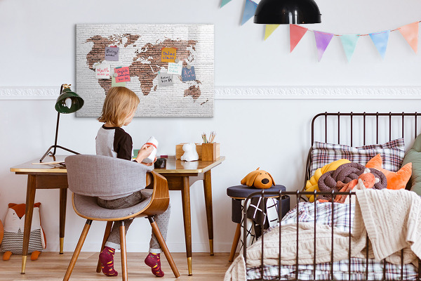 Memobord van glas met print inclusief neodymium magneten Wereldkaart met fotolocaties