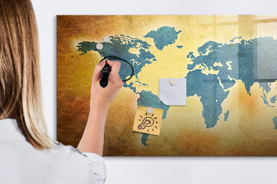 Decoratief glazen wandbord beschrijfbaar en magnetisch Wereldkaart met ruimte voor foto's