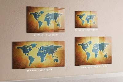Decoratief glazen wandbord beschrijfbaar en magnetisch Wereldkaart met ruimte voor foto's