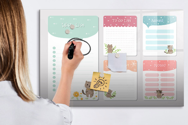Memobord van glas met print inclusief neodymium magneten Plannen maken met plezier en creativiteit