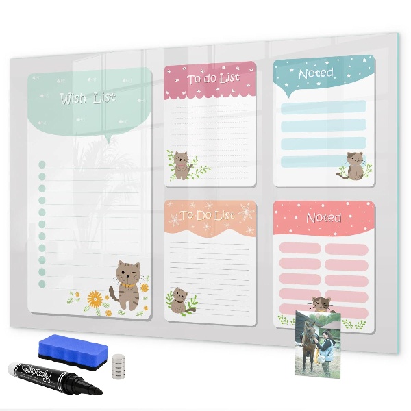 Memobord van glas met print inclusief neodymium magneten Plannen maken met plezier en creativiteit
