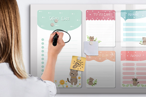 Memobord van glas met print inclusief neodymium magneten Plannen maken met plezier en creativiteit