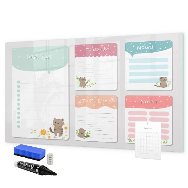 Memobord van glas met print inclusief neodymium magneten Plannen maken met plezier en creativiteit